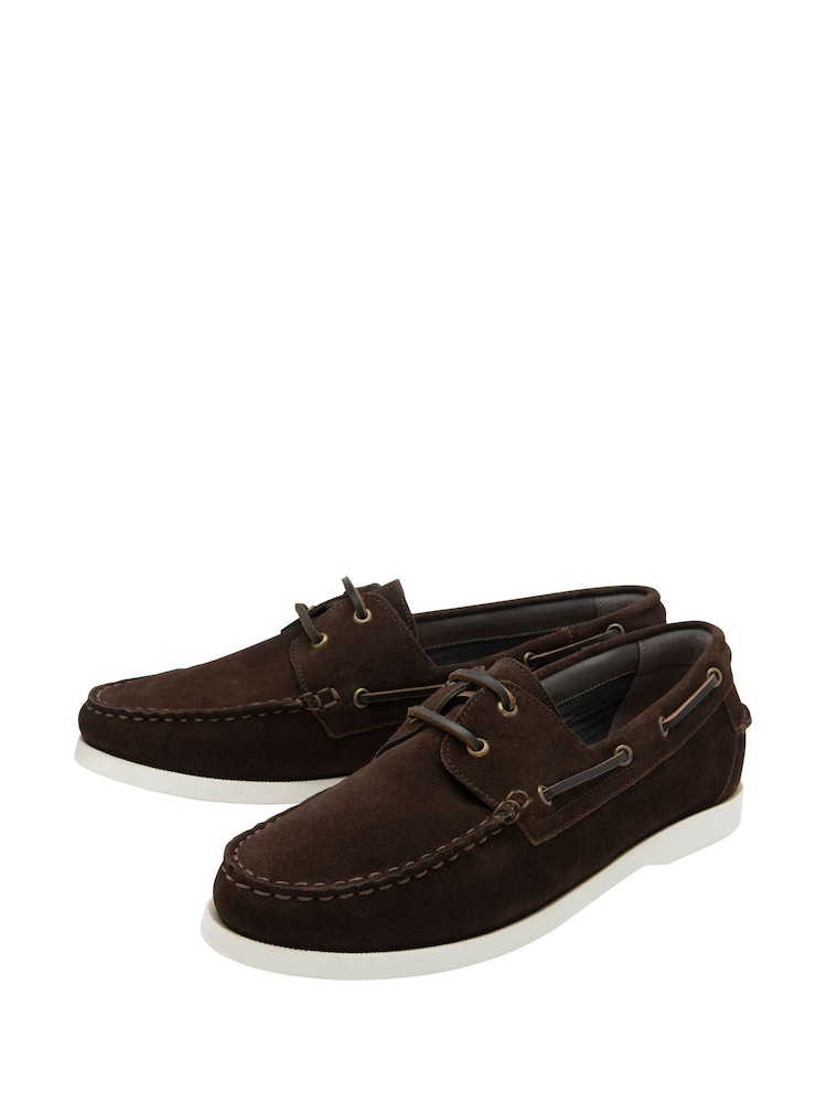 Frank Wright Brown Suede Mens Leather Slip-On Boat Shoes - Image 2 of 4