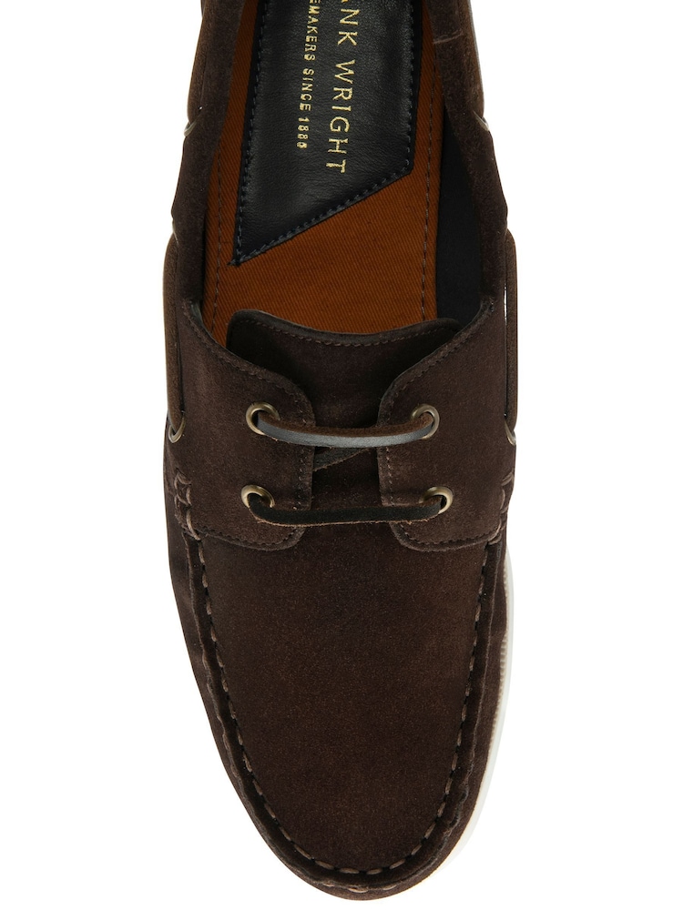 Frank Wright Brown Suede Mens Leather Slip-On Boat Shoes - Image 4 of 4