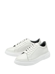 Frank Wright White Mens Suede Lace-Up Trainers - Image 2 of 4