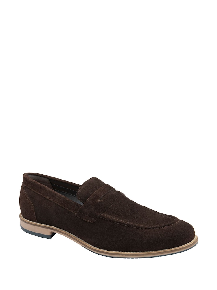 Frank Wright Brown Suede Suede Slip On Loafers - Image 1 of 4 Frank Wright Brown Suede Suede Slip On Loafers - Image 1 of 4