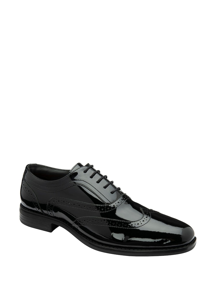 Frank Wright Black Mens Patent Leather Lace-Up Brogue Shoes - Image 1 of 4