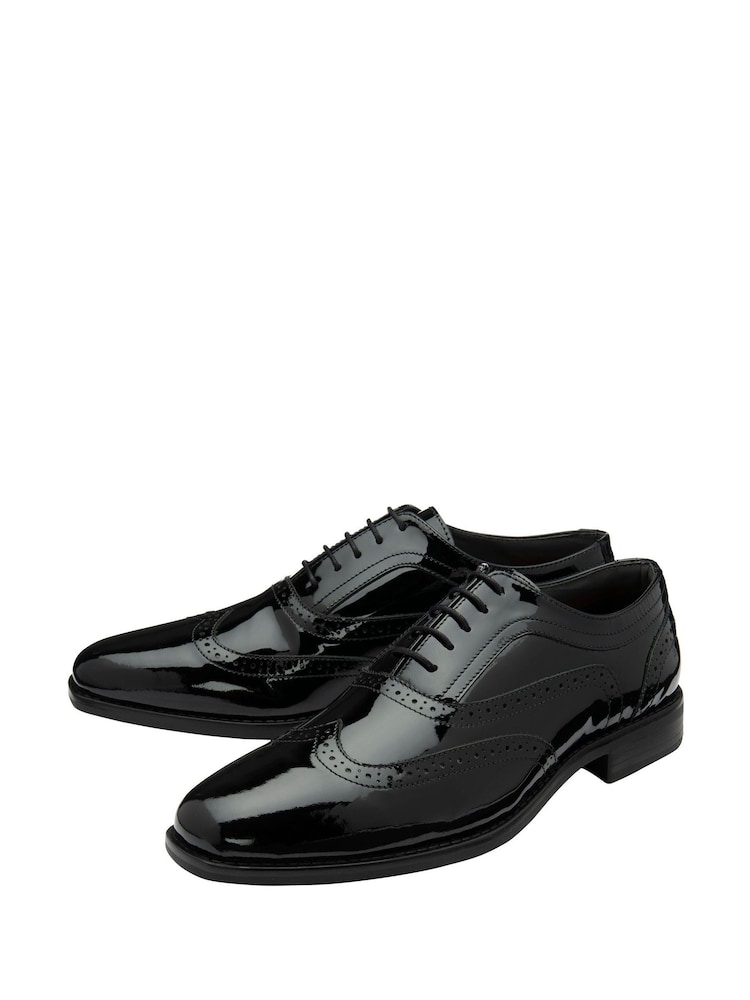 Frank Wright Black Mens Patent Leather Lace-Up Brogue Shoes - Image 2 of 4 Frank Wright Black Mens Patent Leather Lace-Up Brogue Shoes - Image 2 of 4