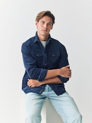 Navy Blue Western Styling Long Sleeve Cord Shirt - Image 4 of 9