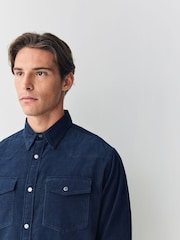 Navy Blue Western Styling Long Sleeve Cord Shirt - Image 5 of 9