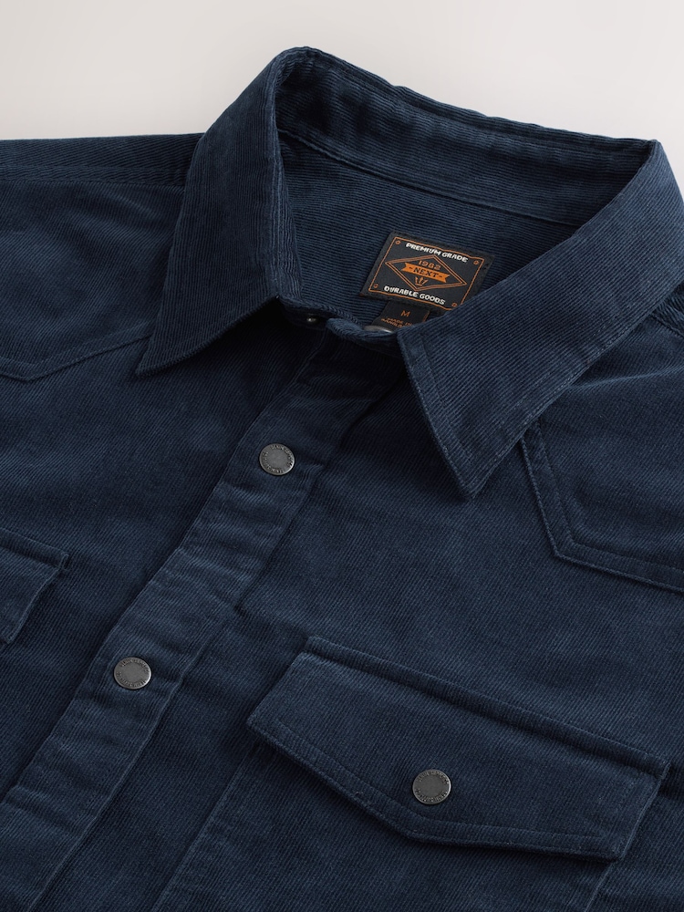 Navy Blue Western Styling Long Sleeve Cord Shirt - Image 9 of 9