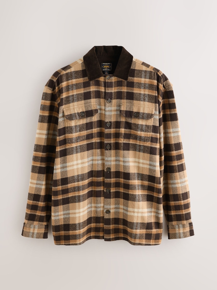Brown Cord Collar Check Long Sleeve Shirt - Image 1 of 3