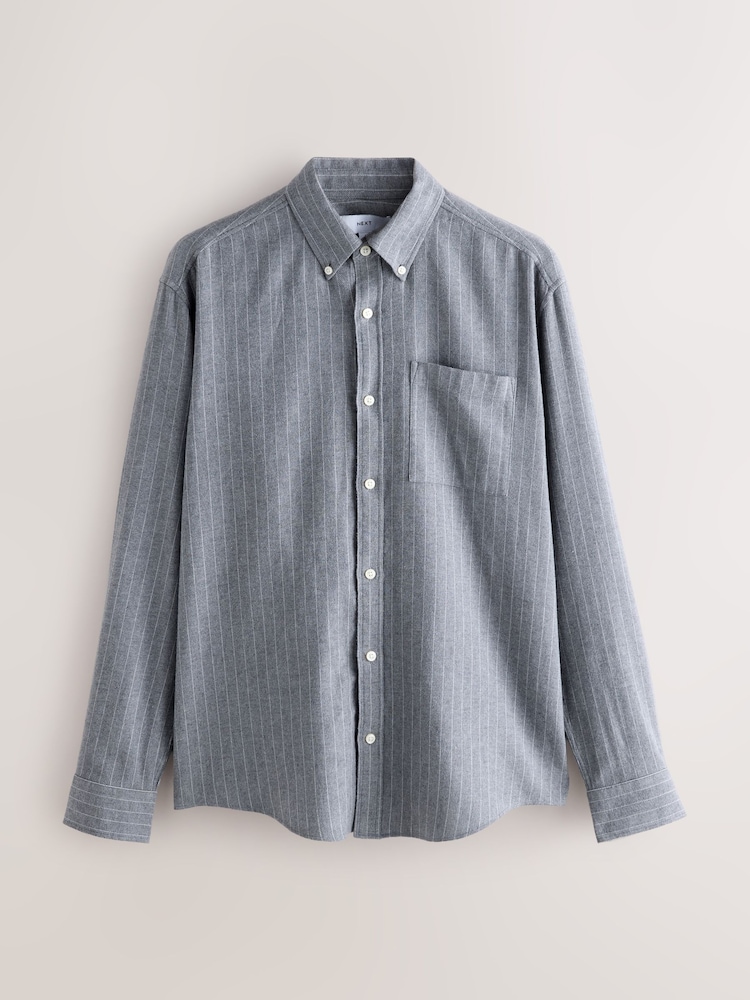 Grey Stripe Long Sleeve Brushed Oxford Shirt - Image 1 of 3