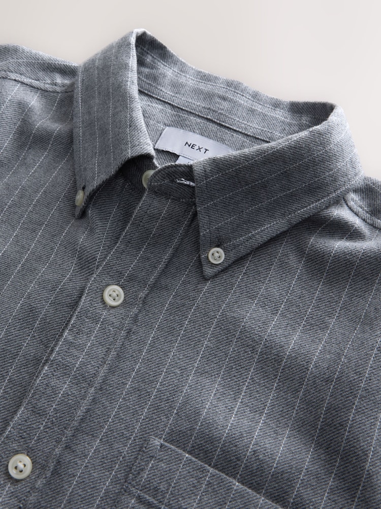 Grey Stripe Long Sleeve Brushed Oxford Shirt - Image 2 of 3