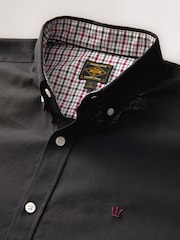 أسود - قميص أكسفورد بأكمام طويلة قابل للتمدد - صورة 8 من 9