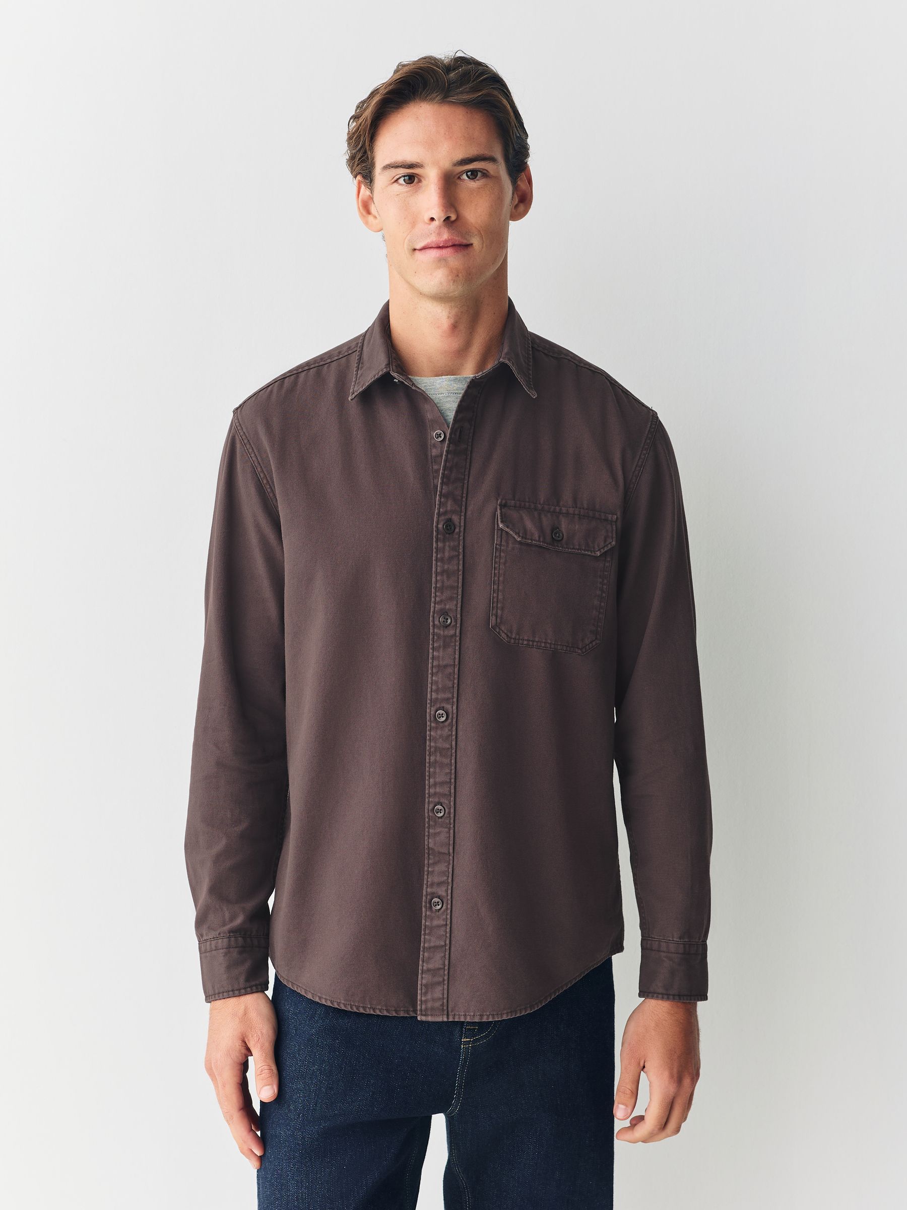 Buy Chocolate Brown Long Sleeve Garment Dyed Oxford Shirt from