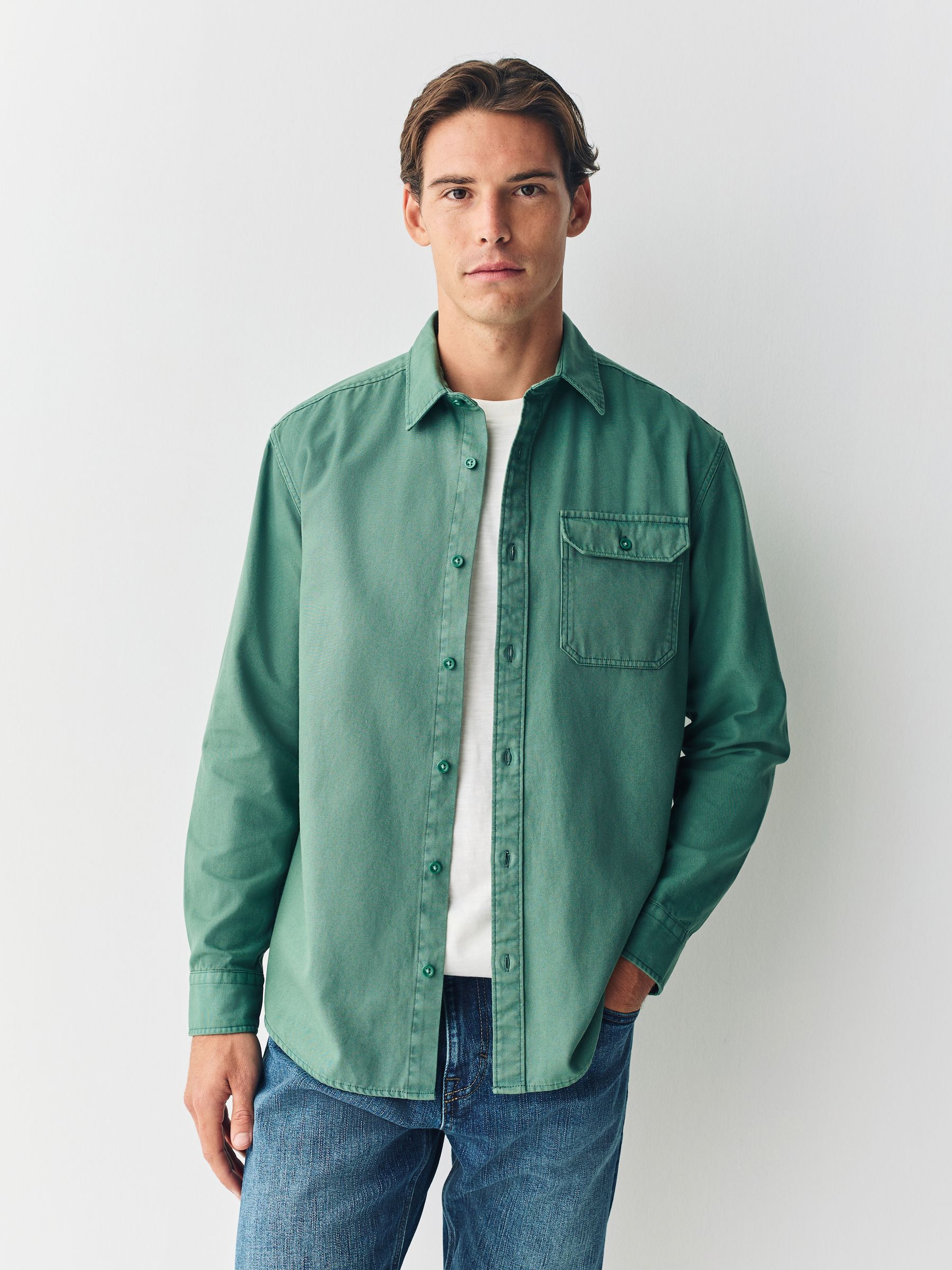 Buy Green Long Sleeve Garment Dyed Oxford Shirt from Next USA