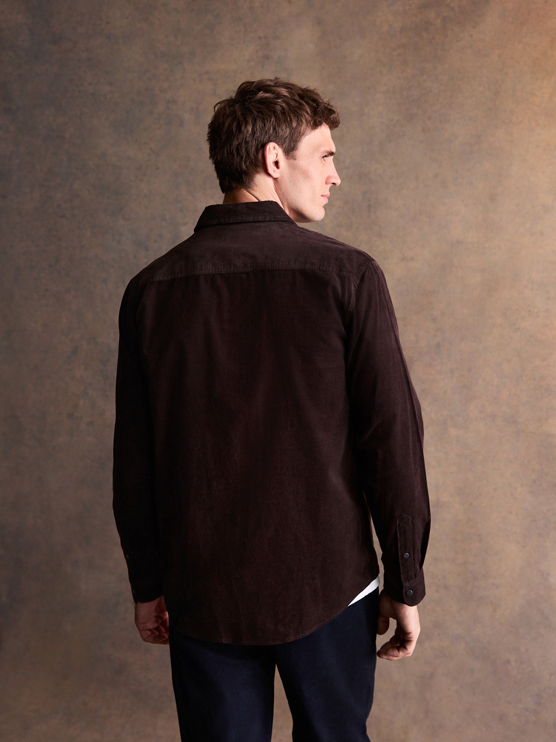 Buy Chocolate Brown Western Styling Long Sleeve Cord Shirt from