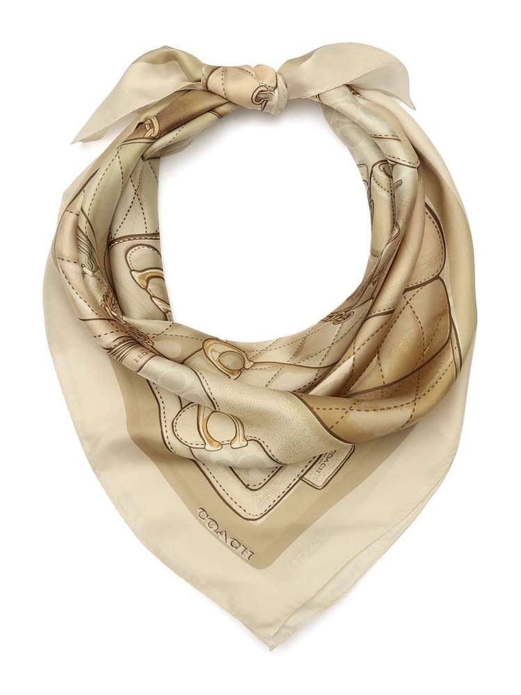 COACH Cream Stacked Tabby Printed Silk Square Scarf - Image 1 of 4