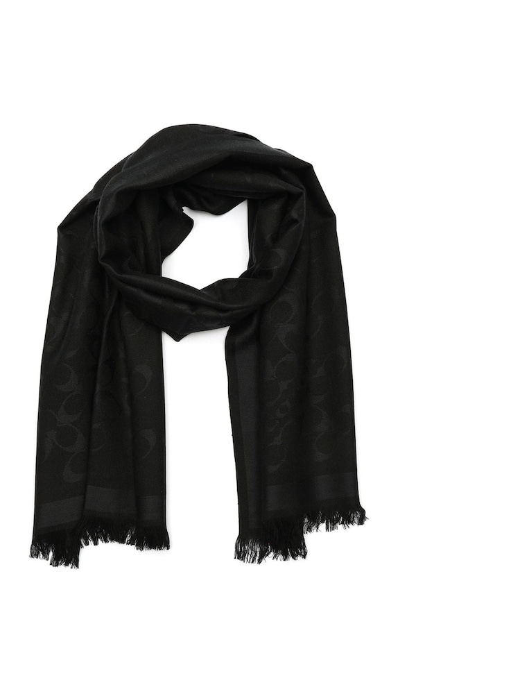COACH Black Bias Signature C Oblong Scarve - Image 1 of 4 COACH Black Bias Signature C Oblong Scarve - Image 1 of 4