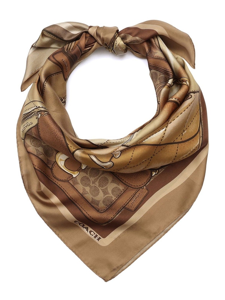 COACH Brown Stacked Tabby Printed Silk Square Scarf - Image 1 of 4