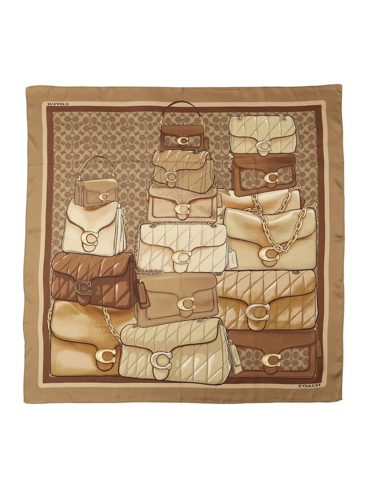COACH Brown Stacked Tabby Printed Silk Square Scarf - Image 3 of 4