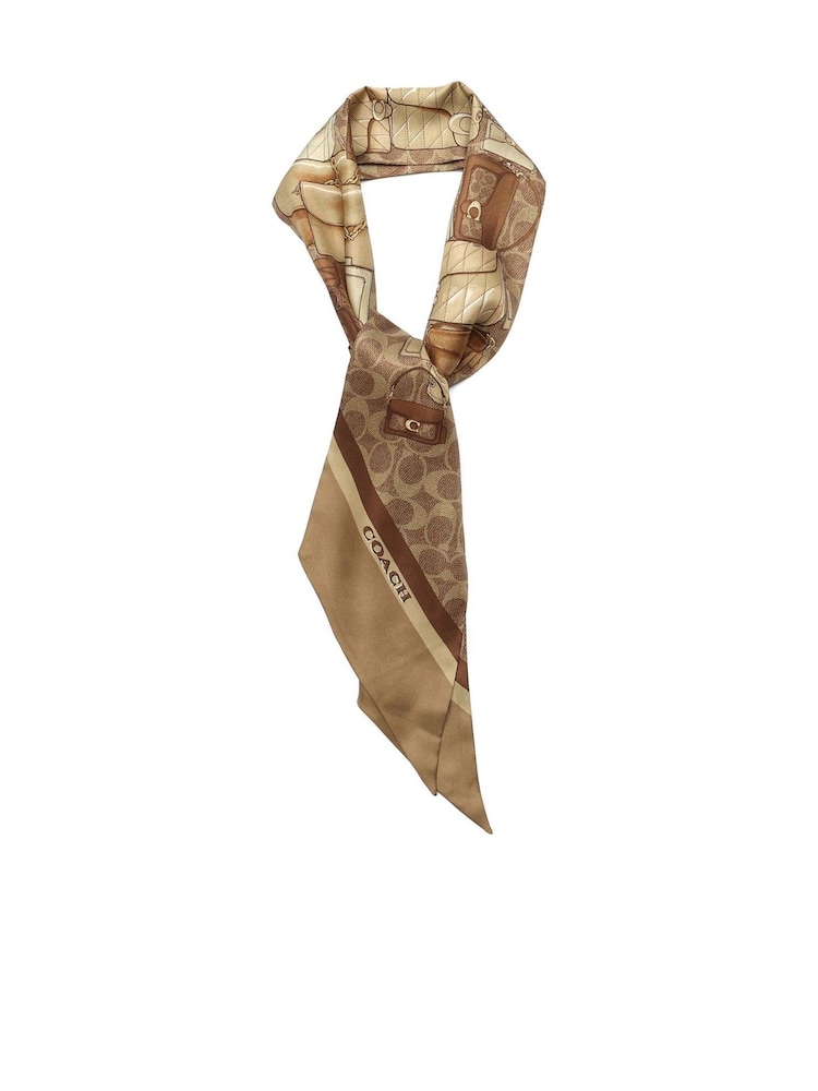 COACH Brown Stacked Tabby Printed Wide Silk Skinny Scarf - Image 1 of 4