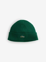 Lacoste Green Rib Knit Brushed Wool Beanie - Image 1 of 4