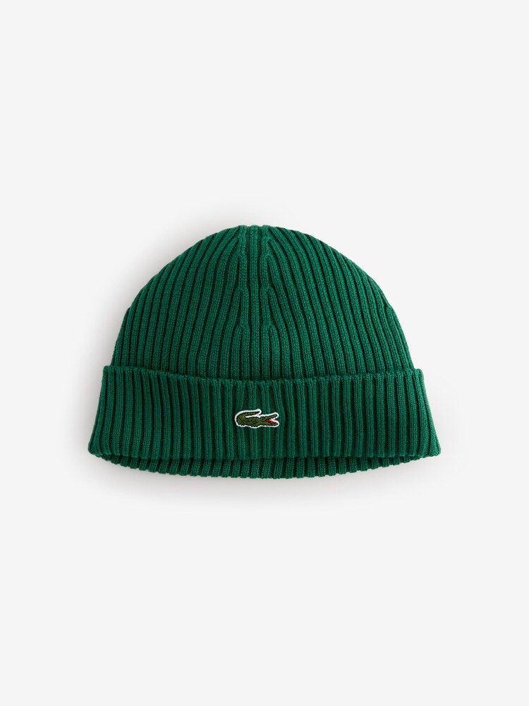 Lacoste Green Rib Knit Brushed Wool Beanie - Image 1 of 4