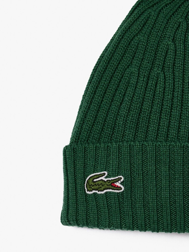 Lacoste Green Rib Knit Brushed Wool Beanie - Image 4 of 4