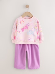 Pink/Purple Doodle Sweatshirt and Barrel Leg Joggers Set (3mths-7yrs) - Image 4 of 8