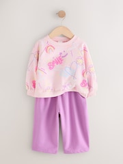 Pink/Purple Doodle Sweatshirt and Barrel Leg Joggers Set (3mths-7yrs) - Image 5 of 8