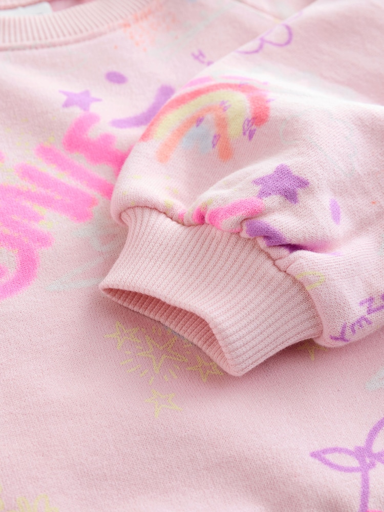 Pink/Purple Doodle Sweatshirt and Barrel Leg Joggers Set (3mths-7yrs) - Image 8 of 8
