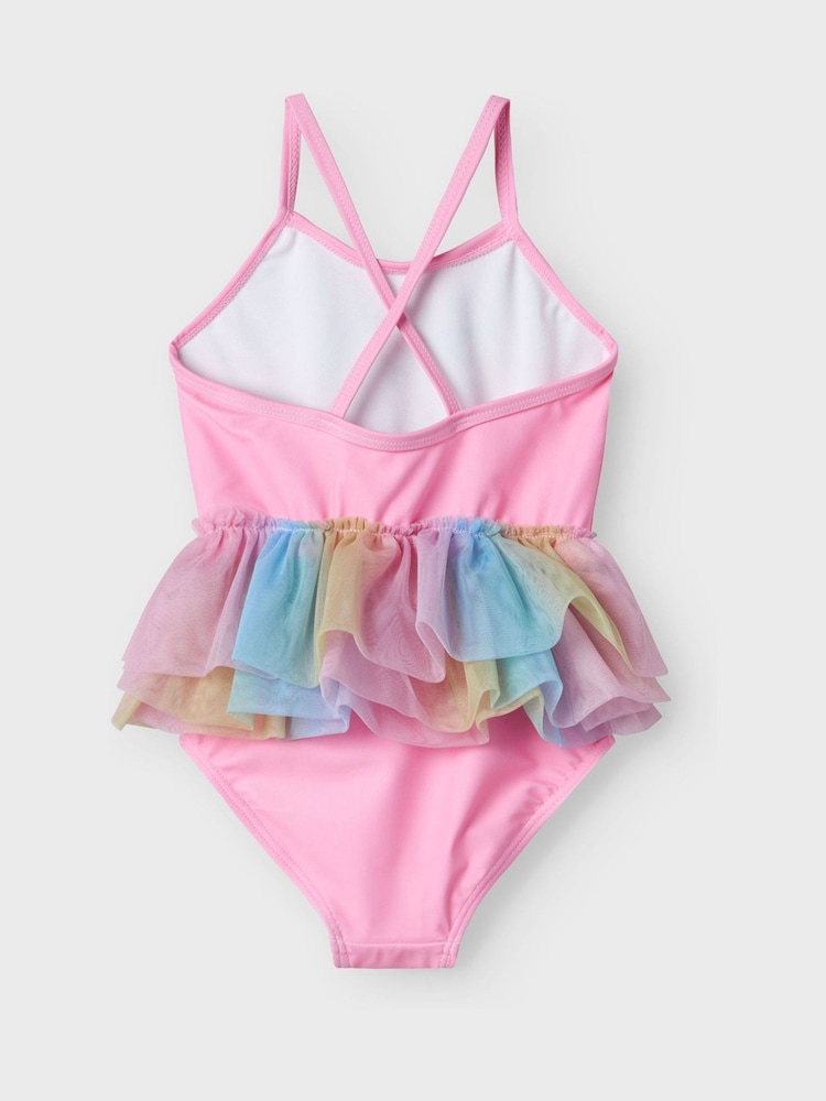 Name It Pink Unicorn Swimsuit With Rainbow Ruffle Skirt Detail - Image 2 of 2