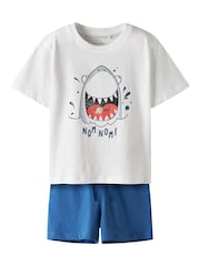 Name It White 100% Cotton Shark Graphic T-Shirt & Shorts Set - Image 1 of 4