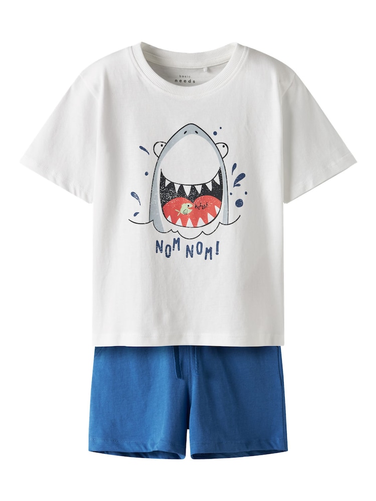 Name It White 100% Cotton Shark Graphic T-Shirt & Shorts Set - Image 1 of 4