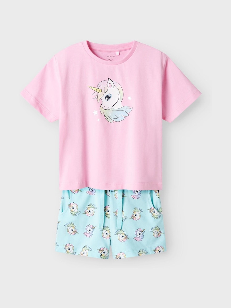 Name It Blue Unicorn Shorts Sleeve T-Shirt & Shorts Set - Image 1 of 2