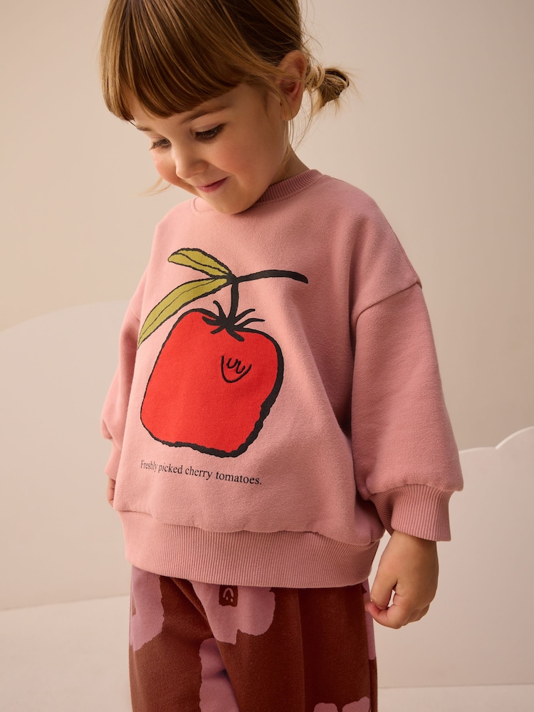 Pink/Brown Tomato Sweatshirt and Barrel Leg Joggers Set (3mths-7yrs) - Image 3 of 3