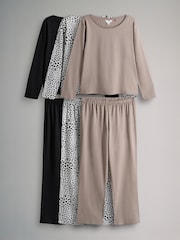 The Set Animal/Taupe Brown/Black 3 Pack Long Sleeve Long Leg Jersey Pyjamas - Image 1 of 9