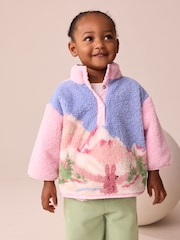 Pink/Blue Bunny Scene Half Popper Fleece (3mths-7yrs) - Image 1 of 8