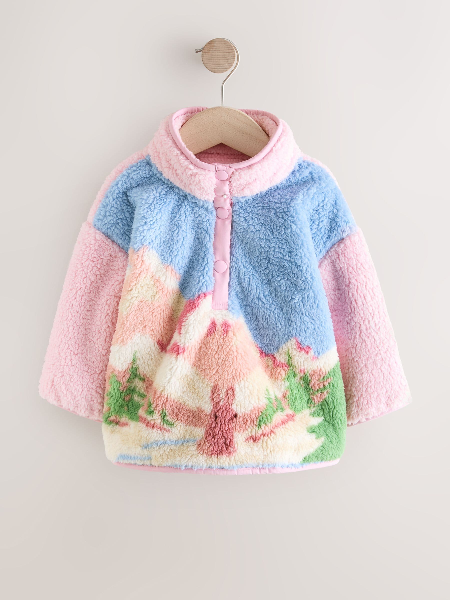 Buy Pink/Blue Bunny Scene Half Popper Fleece (3mths-7yrs) from