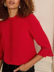 Love & Roses Cherry Red Petite 3/4 Flute Sleeve Blouse - Image 2 of 4