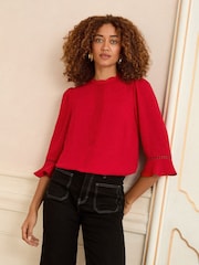 Love & Roses Cherry Red 3/4 Flute Sleeve Blouse - Image 1 of 4