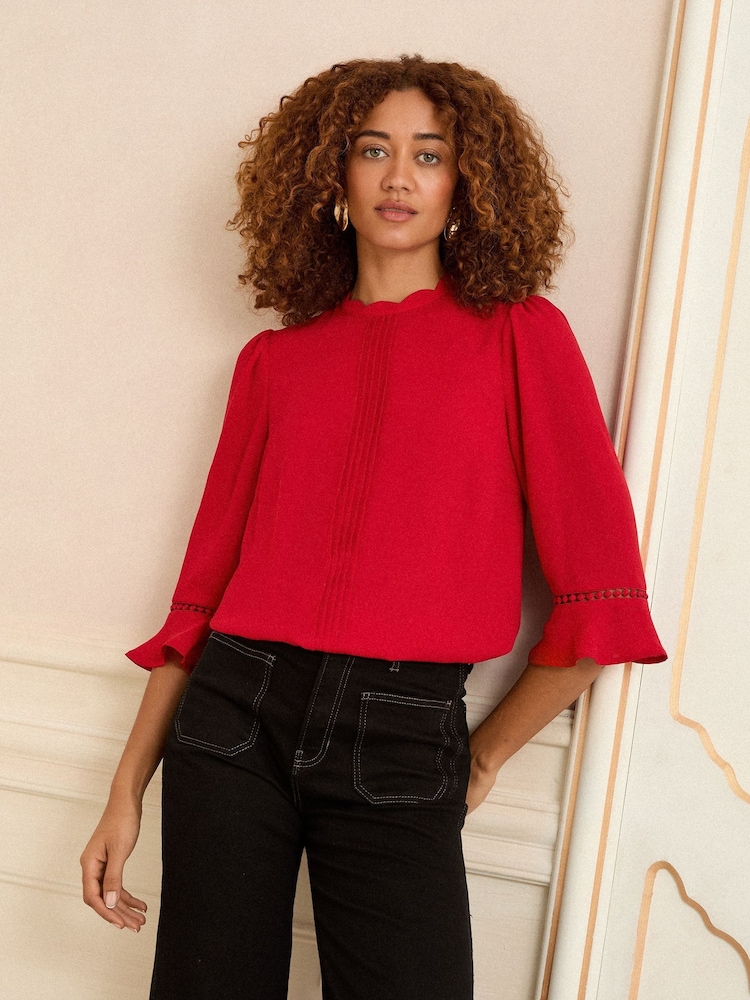 Love & Roses Cherry Red 3/4 Flute Sleeve Blouse - Image 1 of 4 Love & Roses Cherry Red 3/4 Flute Sleeve Blouse - Image 1 of 4