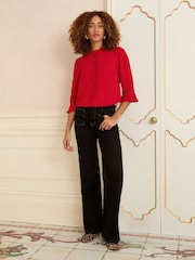 Love & Roses Cherry Red 3/4 Flute Sleeve Blouse - Image 3 of 4