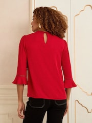 Love & Roses Cherry Red 3/4 Flute Sleeve Blouse - Image 4 of 4