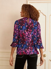 Love & Roses Purple Animal 3/4 Flute Sleeve Blouse - Image 4 of 4