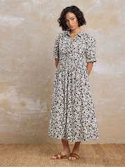 PixieGirl Petite Black Blurred Ditsy Twist Collar Dress - Image 1 of 6