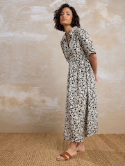 PixieGirl Petite Black Blurred Ditsy Twist Collar Dress - Image 2 of 6