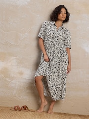 PixieGirl Petite Black Blurred Ditsy Twist Collar Dress - Image 5 of 6