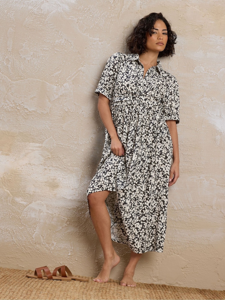 PixieGirl Petite Black Blurred Ditsy Twist Collar Dress - Image 5 of 6