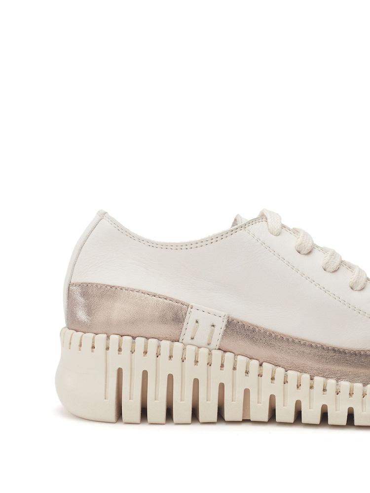 Moda in Pelle Shoon Grey Edrea Feature Wedges Sole Lace-Up Leather Trainers - Image 4 of 4