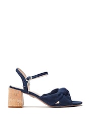 Moda in Pelle Blue Mokara Twist Knot Feature Block Heel Sandals - Image 1 of 4