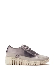 Moda in Pelle Shoon Grey Edrea Feature Wedges Sole Lace-Up Leather Trainers - Image 1 of 4