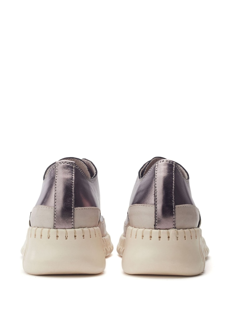 Moda in Pelle Shoon Grey Edrea Feature Wedges Sole Lace-Up Leather Trainers - Image 2 of 4