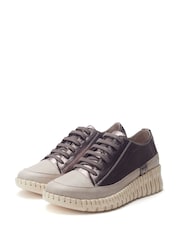 Moda in Pelle Shoon Grey Edrea Feature Wedges Sole Lace-Up Leather Trainers - Image 3 of 4